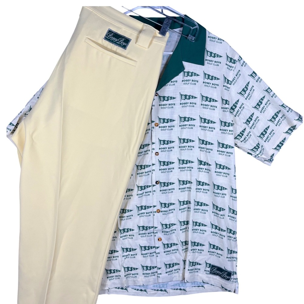 Bogey Boys Golf Outfit Shirt Mens Medium Pants 36 Yellow The Masters Colors